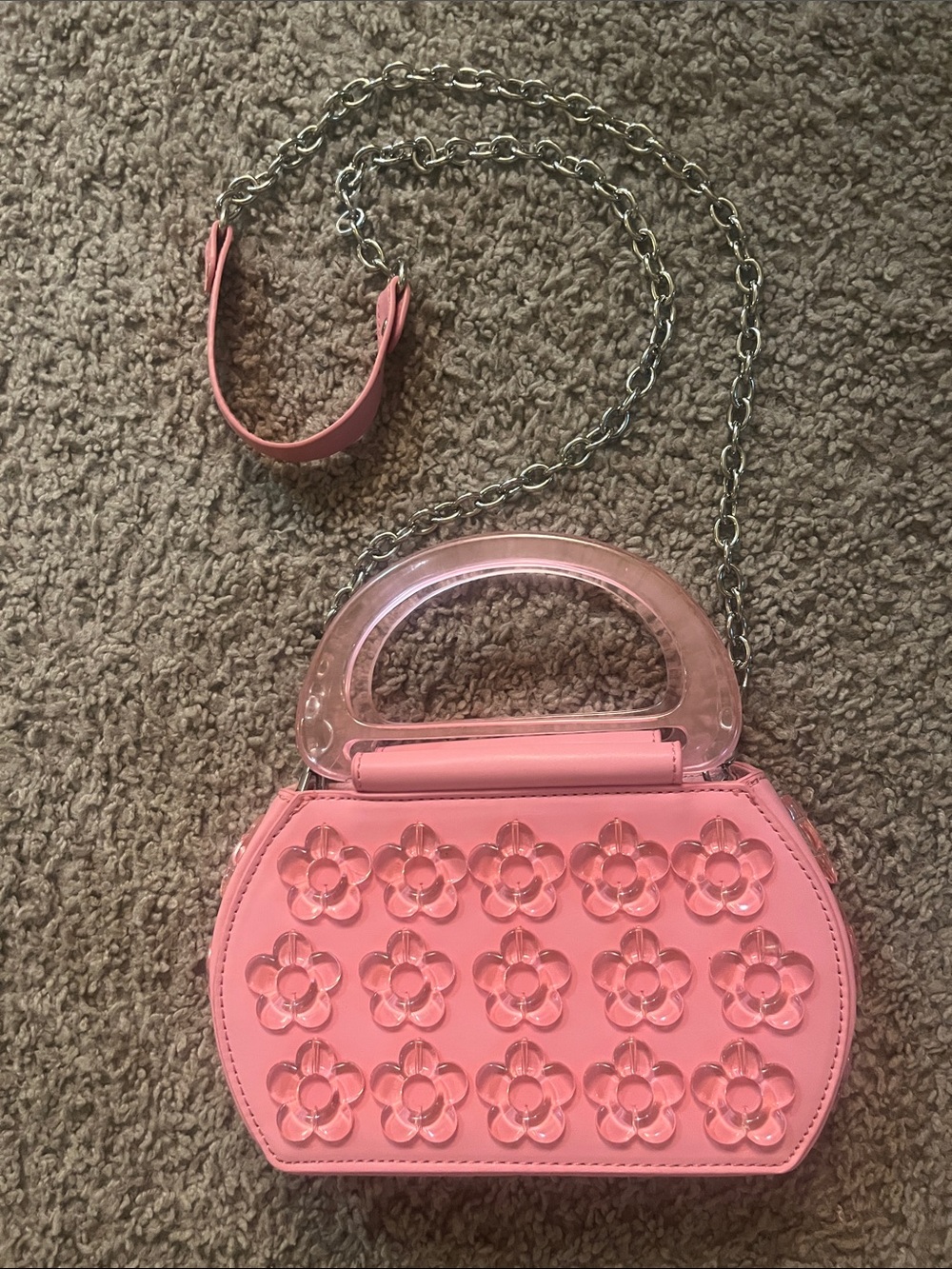 Pink Floral- Beaded Mini Crossbody with Translucent Pink Handle